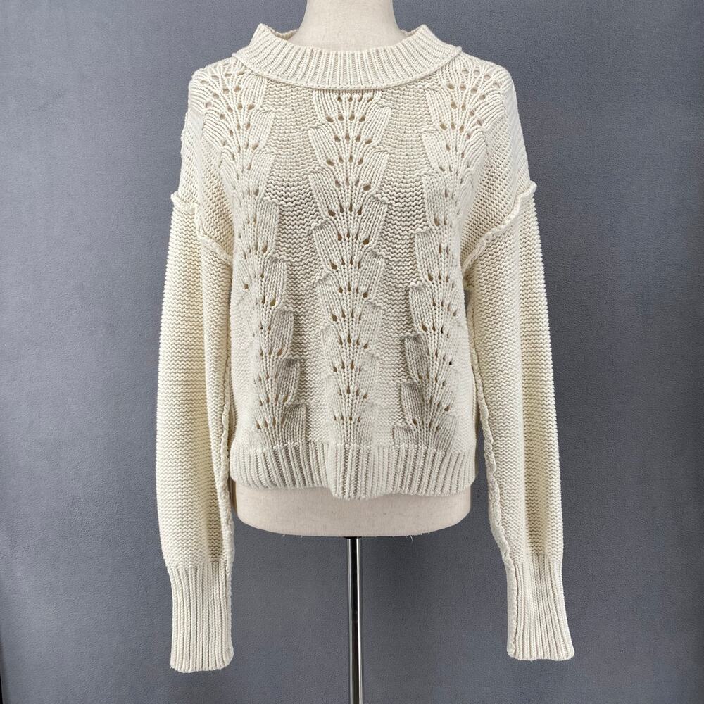 Free People Bell Song‎ Pullover Sweater Womens M Cream Fisherman Boho Loose Fit